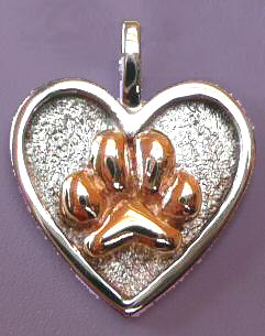 14K Solid White Gold Heart with 14K Yellow Gold Puff Paw