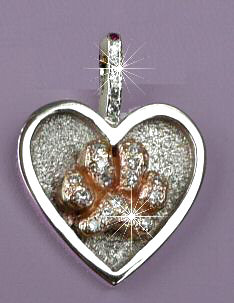 14K Solid White Gold Heart with 14K Yellow Gold Micro Pavé Raised Paw