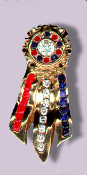 Best in Show Rosette with 1/4 Carat Diamond surrounded by Diamonds, Rubies and Sapphires