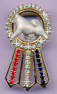 14K Gold Best in Show Rosette with All Diamond Circle Featuring Your BIS BREED with our Exclusive Enamel Artwork 