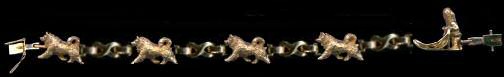 14K Gold or Sterling Silver Alaskan Malmute Bracelet with X Links and Sled with Musher