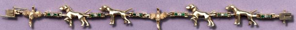 Pointer, Trotting and Pointing, with Pheasants - 14K Gold Tennis Bracelet - Diamond and Emerald Links