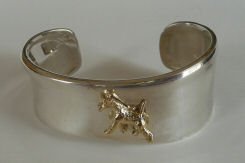 Superb, substantial Solid Trapezoid Cuff Bracelet with YOUR Sculptured Dog Breed