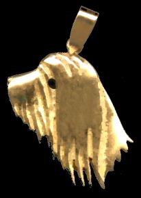 14K Gold Side View Bearded Collie Head 