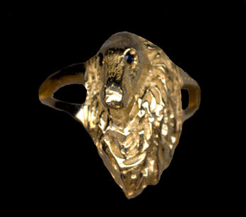 14K Gold Borzoi Head Ring with Sapphire Eyes