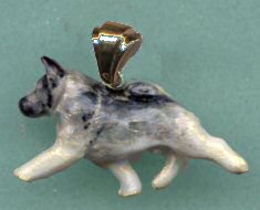 14K Gold and Enamel Large Norwegian Elkhound Trotting with Gold Bale