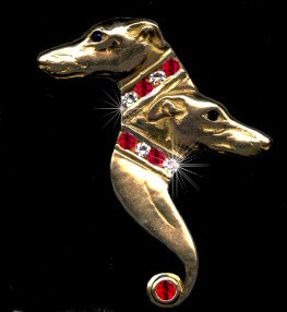 Greyhound Double Head with Diamond and Ruby Collars and Sapphire Eyes