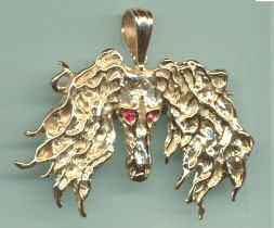 14K Gold Saluki "Hound From Hell" with Ruby Eyes