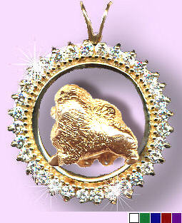14K Gold Chow Chow in Diamond and Gemstone Circle