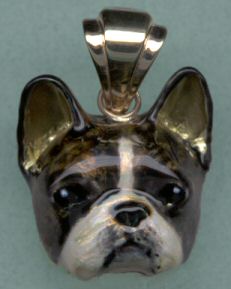 14K Gold and Enamel Large Pied French Bulldog Head