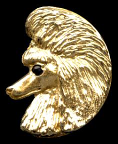 14K Gold Poodle Head in Circle with Sapphire Eye