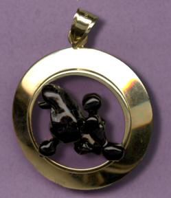 18K Gold and Enamel Black Poodle in 14K Gold Glossy Round Wide Circle