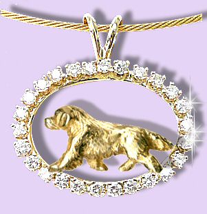 14K Gold Golden Retriever Trotting in Our Exclusive Diamond Oval