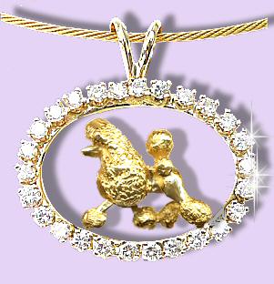14K Gold Standard Poodle Trotting in Our Exclusive Diamond Oval