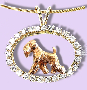 14K Gold Soft Coated Wheaten Terrier Trotting in our  Exclusive Diamond Oval