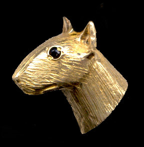 14K Gold or Sterling Silver Bull Terrier Head with Sapphire Eye (small)