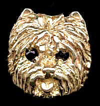 14K Gold Small Cairn Terrier Head with Sapphire Eyes 