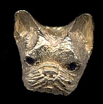 14K Gold Small French Bulldog Head with Sapphire Eyes