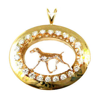 ONE of a KIND 14K Gold Weimaraner in Shadow Box enhanced with 1.2 carats of full cut diamonds, or your Gemstone choice