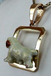 14K Gold with Enamel Artwork Trotting Clumber Spaniel in Glossy Square-Side  Rear View