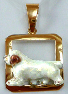 14K Gold Clumber Spaniel with Enamel Artwork Trotting in Glossy Square