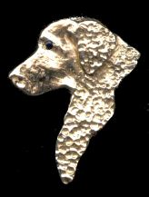 14K Gold Curly Coated Retriever Head with Sapphire Eye (Large)
