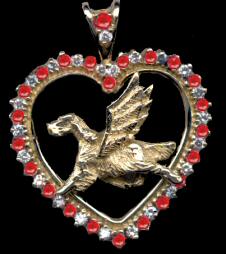 14K Gold English Setter Angel in Heart with Sapphires or Rubies with Diamonds