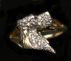 14K Gold English Setter Head Ring Pavé with Diamonds, Sapphire Eye