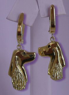 14K Gold or Sterling Silver English Springer Spaniel Head Earrings with Black Diamond Eyes