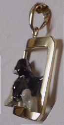 14K Gold English Springer Spaniel with Enamel Artwork in Glossy Square-Rear View