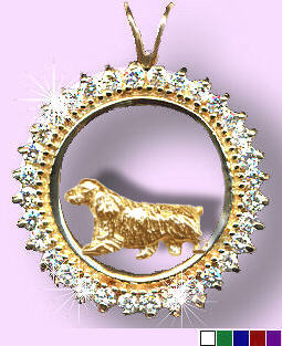14K Gold Sussex Spaniel Trotting in Diamonds and Gemstones