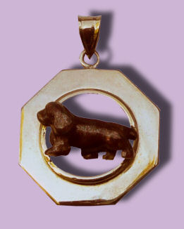 14K Gold or Sterling Silver Sussex Spaniel with Enamel Artwork  Trotting in Glossy Octagon