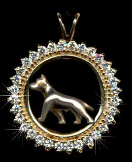 14K Gold American Staffordshire Terrier in 1.2 Carats of Full Cut Gemstones 