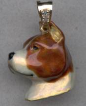 14K Gold American Staffordshire Terrier Head with Enamel Artwork and Diamond Bale