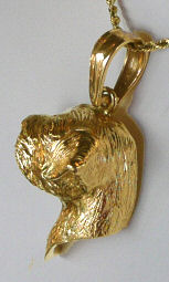 14K Gold Border Terrier Head Side View with Sapphire Eye-Rear View