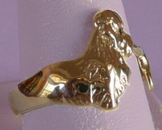 14K Gold Dandie Dinmont Head to Tail Ring with Sapphire Eye-Side View