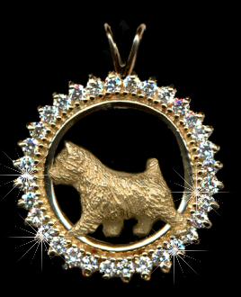 14K Gold Norwich Terrier in 1.2 Carats of Full Cut Gemstones 