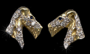 14K Gold Welsh Terrier Earrings Pavé in Full Cut Diamonds,