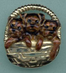 14K Gold and Enamel Welsh Puppies in Gold Basket
