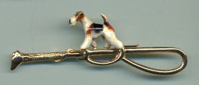14K Gold and Enamel Wire Fox Terrier on 14K Gold Riding Crop Pin