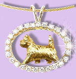 14K Gold Cairn Terrier Trotting in Our Exclusive Diamond Oval