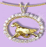 14K Gold English Setter Trotting in Our Exclusive Diamond Oval
