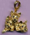 14K Gold Cairn Puppies with Sapphire Eyes and Enhancer Bail