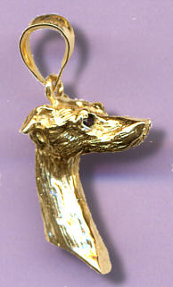 14K Gold or Sterling Silver Side View Medium Whippet Head with Black Diamond Eye