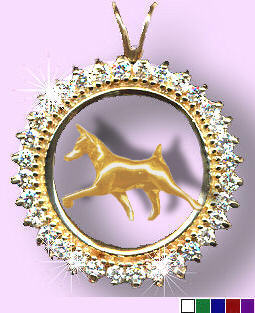 14K Gold Miniature Pinscher in Diamond and Gemstone Circle