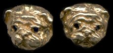14K Gold Pug Head Earrings with Sapphire Eyes