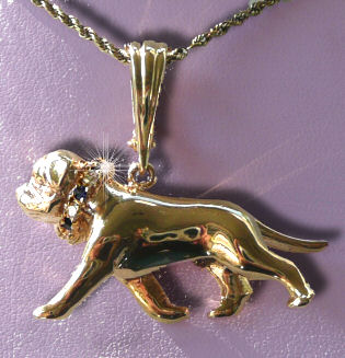 14K Gold Large Trotting Bullmastiff with Diamond/Gemstone Collar 