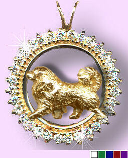 14K Gold Great Pyrenees in Diamond and Gemstone Circle