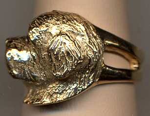 14K Gold Newfoundland Head Ring with Black Diamond Eye and Y Shank