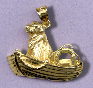 14K Gold Newfoundland in Boat with Life Ring